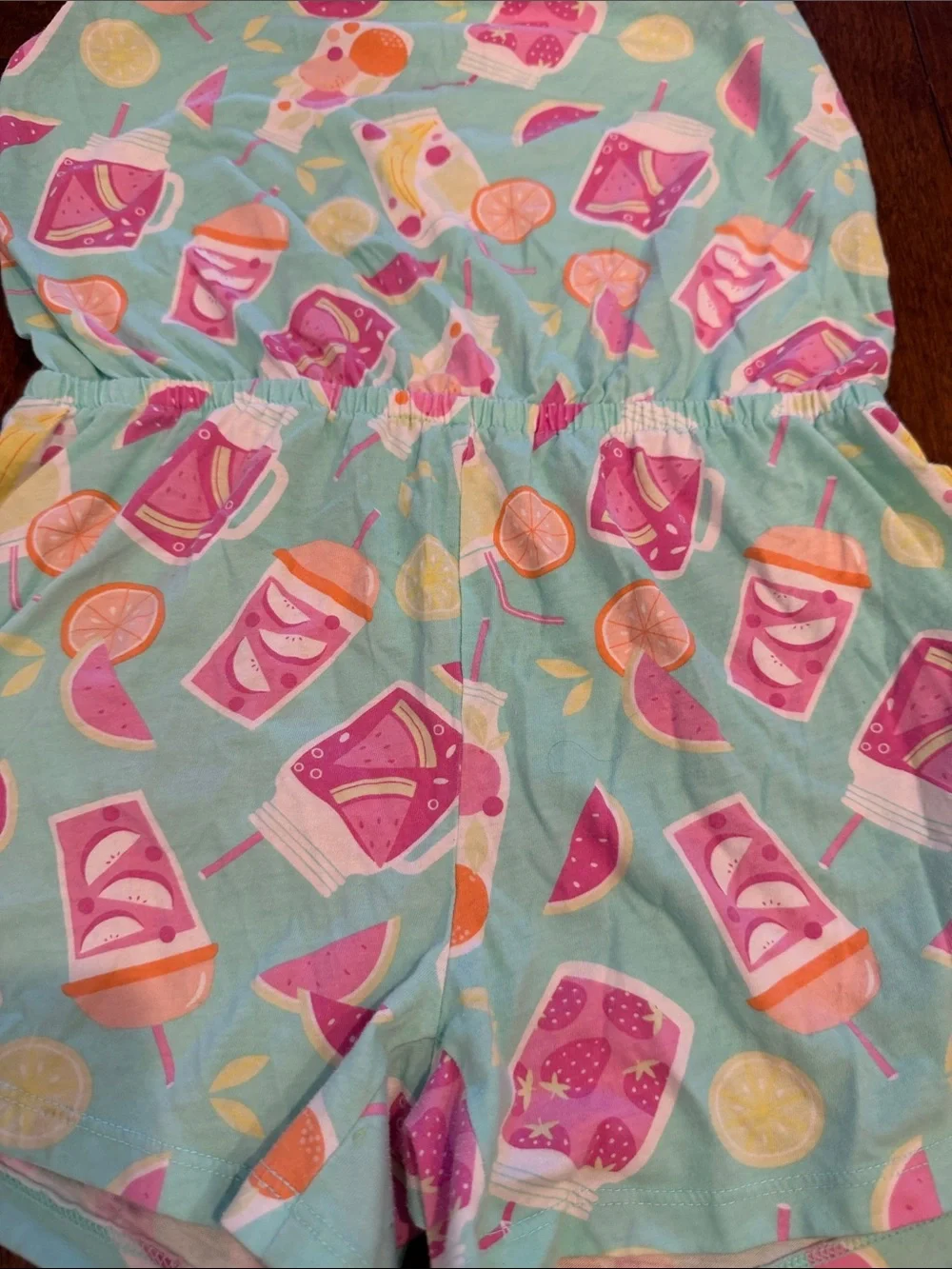 The Children's Place Aqua Romper with Pink Tropical Drink Print